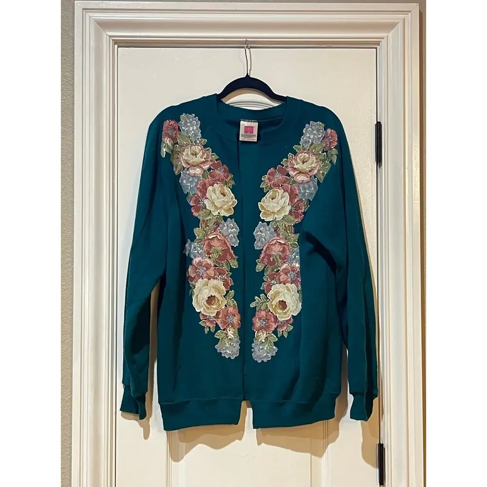 Hanes Her Way Vintage Floral Open Front Cardigan XLarge - Picture 3 of 7